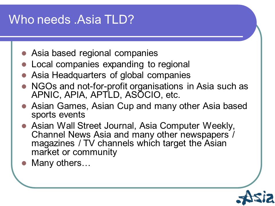 Who needs.Asia TLD.
