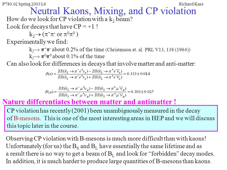 P Spring 2003 L6Richard Kass Parity Let us examine the