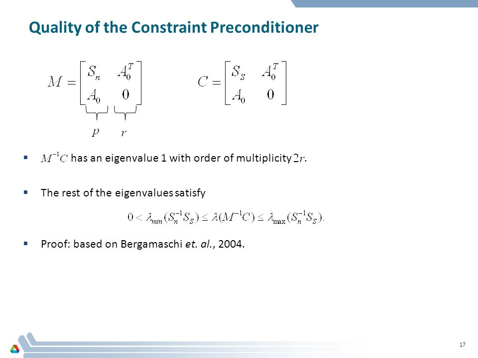 Quality of the Constraint Preconditioner  has an eigenvalue 1 with order of multiplicity.