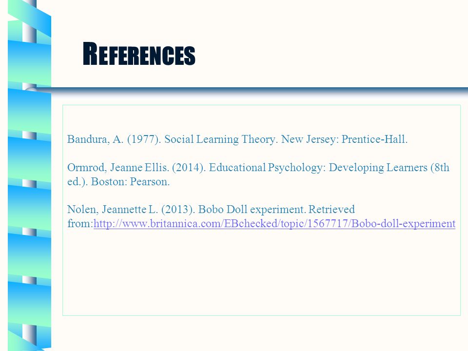 R EFERENCES Bandura, A. (1977). Social Learning Theory.
