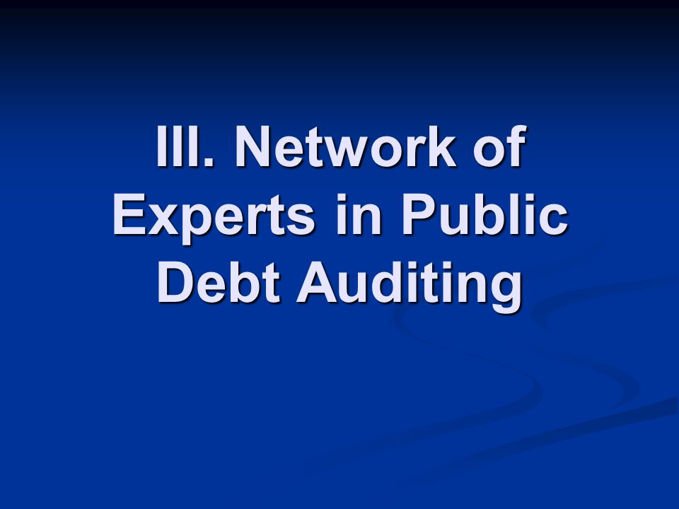 III. Network of Experts in Public Debt Auditing
