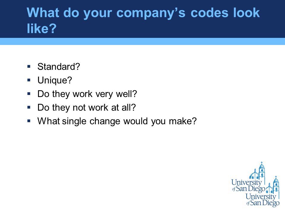 What do your company’s codes look like.  Standard.