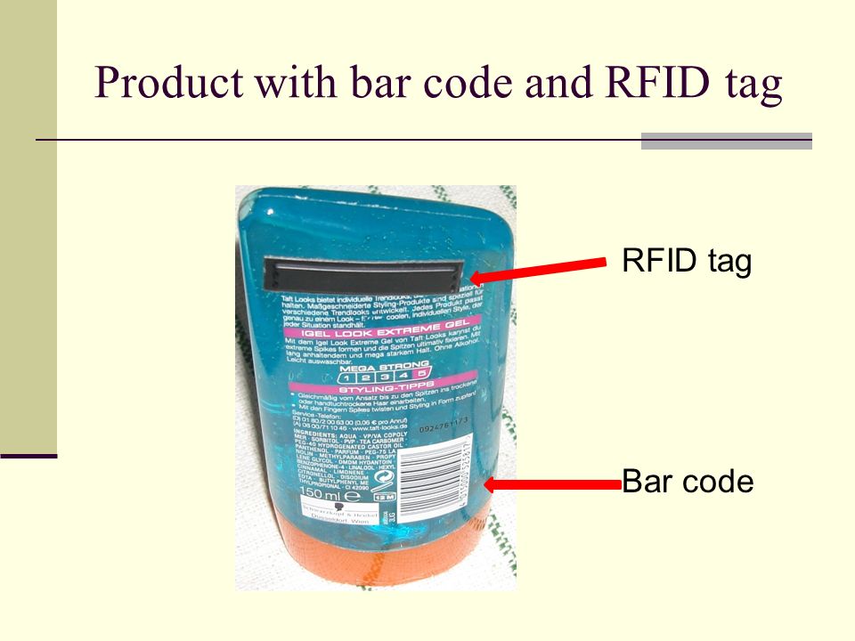 Product with bar code and RFID tag RFID tag Bar code