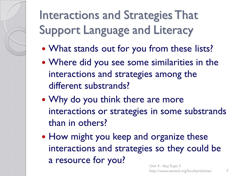 Interactions and Strategies That Support Language and Literacy What stands out for you from these lists.