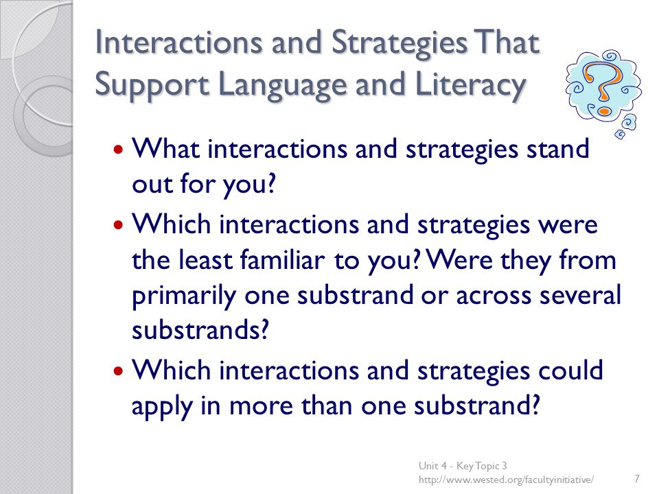 Interactions and Strategies That Support Language and Literacy What interactions and strategies stand out for you.