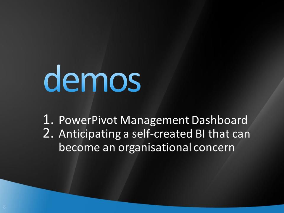 8 1. PowerPivot Management Dashboard 2.