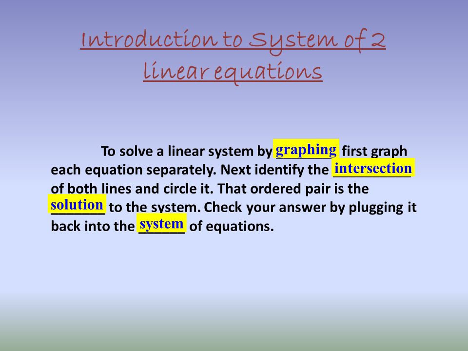 7.1 Solving Linear Systems by Graphing Systems of Linear Equations Solving Systems of Equations by Graphing