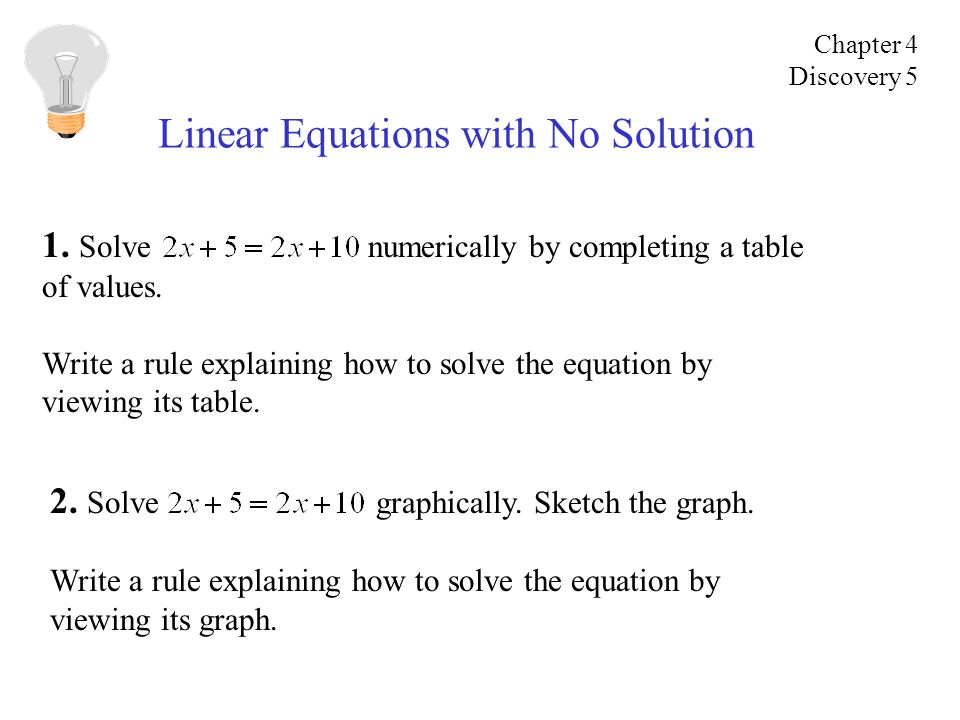 Linear Equations with No Solution 1. Solve numerically by completing a table of values.