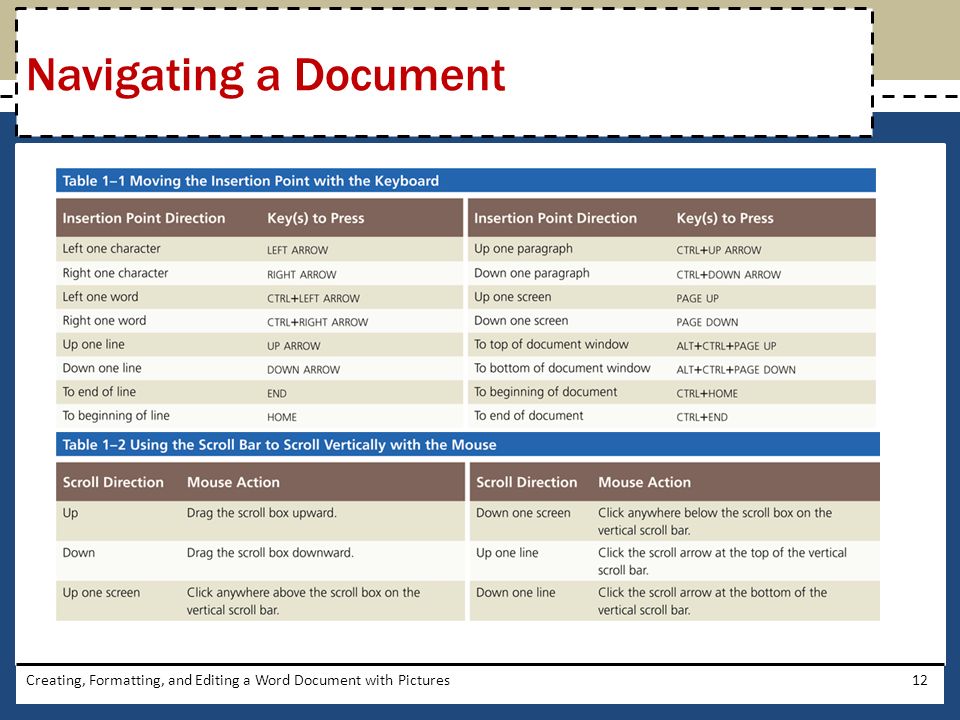 Creating, Formatting, and Editing a Word Document with Pictures12 Navigating a Document