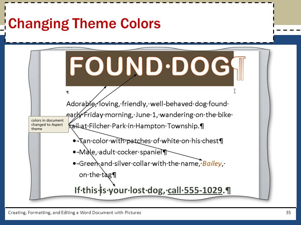 Creating, Formatting, and Editing a Word Document with Pictures35 Changing Theme Colors
