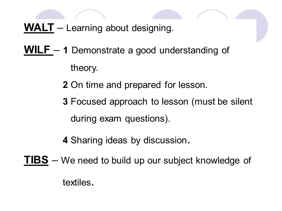 WALT – Learning about designing. WILF – 1 Demonstrate a good understanding of theory.