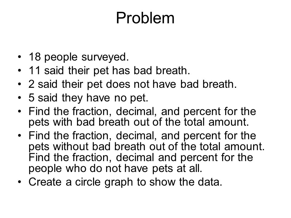 Problem 18 people surveyed. 11 said their pet has bad breath.