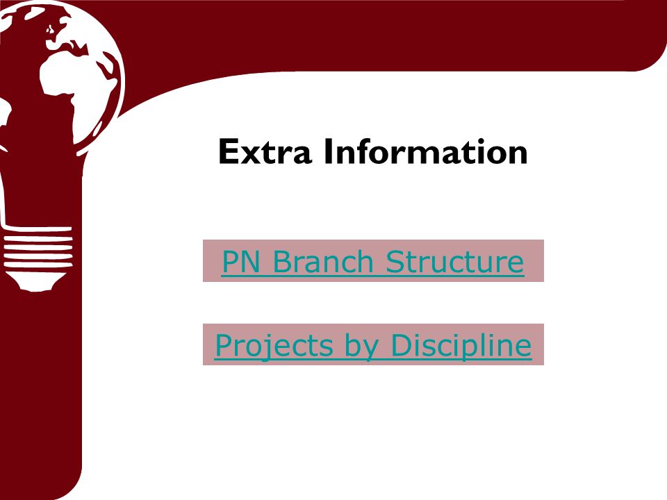 Extra Information PN Branch Structure Projects by Discipline