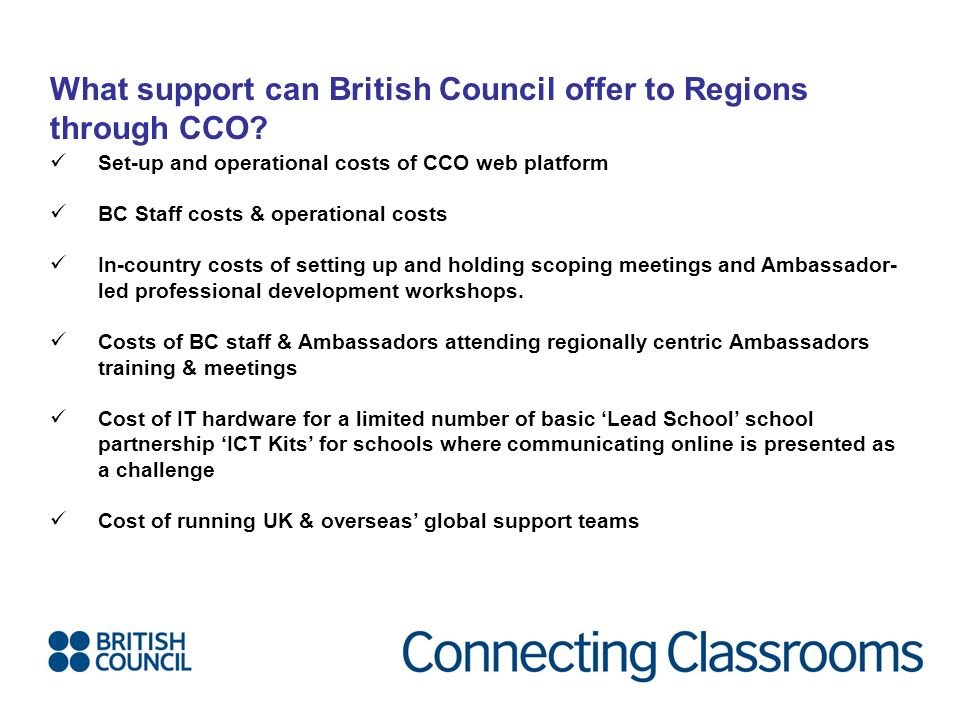 What support can British Council offer to Regions through CCO.