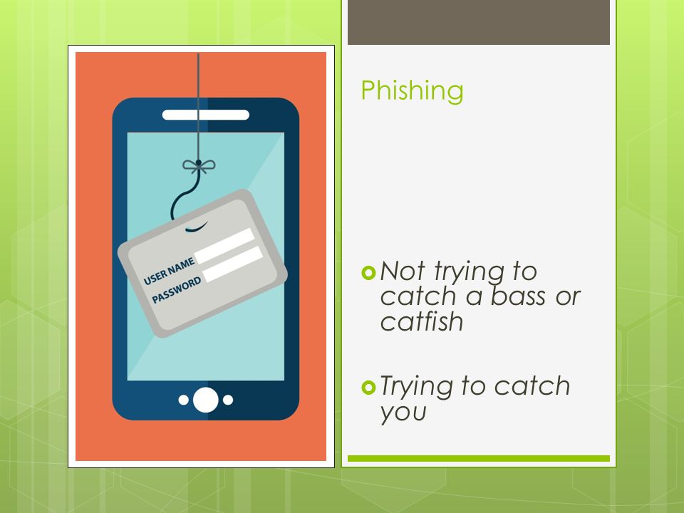 Phishing  Not trying to catch a bass or catfish  Trying to catch you