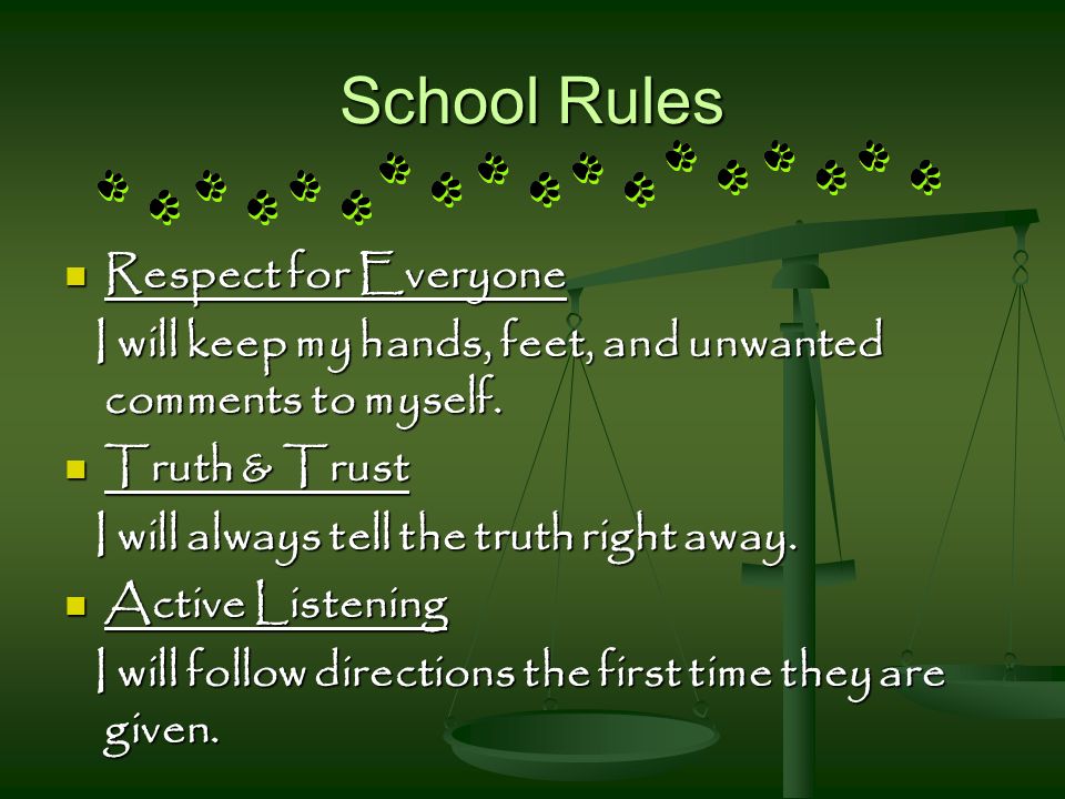 School Rules Respect for Everyone Respect for Everyone I will keep my hands, feet, and unwanted comments to myself.