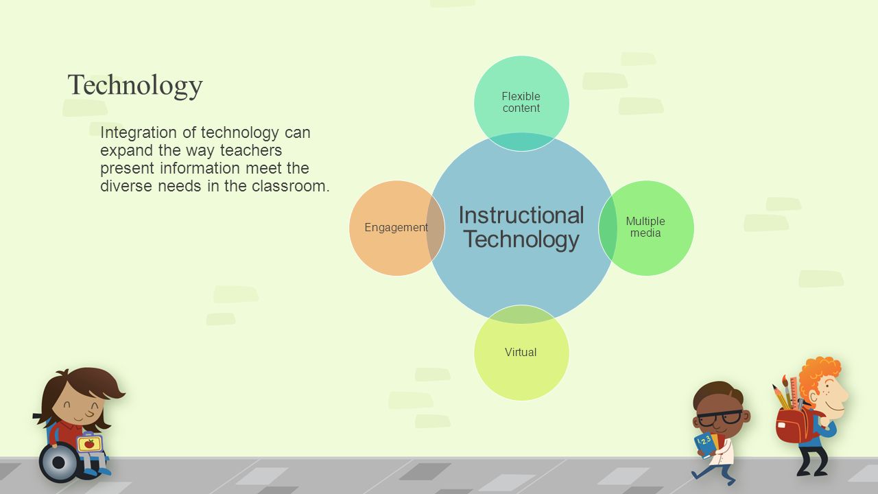 Technology Integration of technology can expand the way teachers present information meet the diverse needs in the classroom.