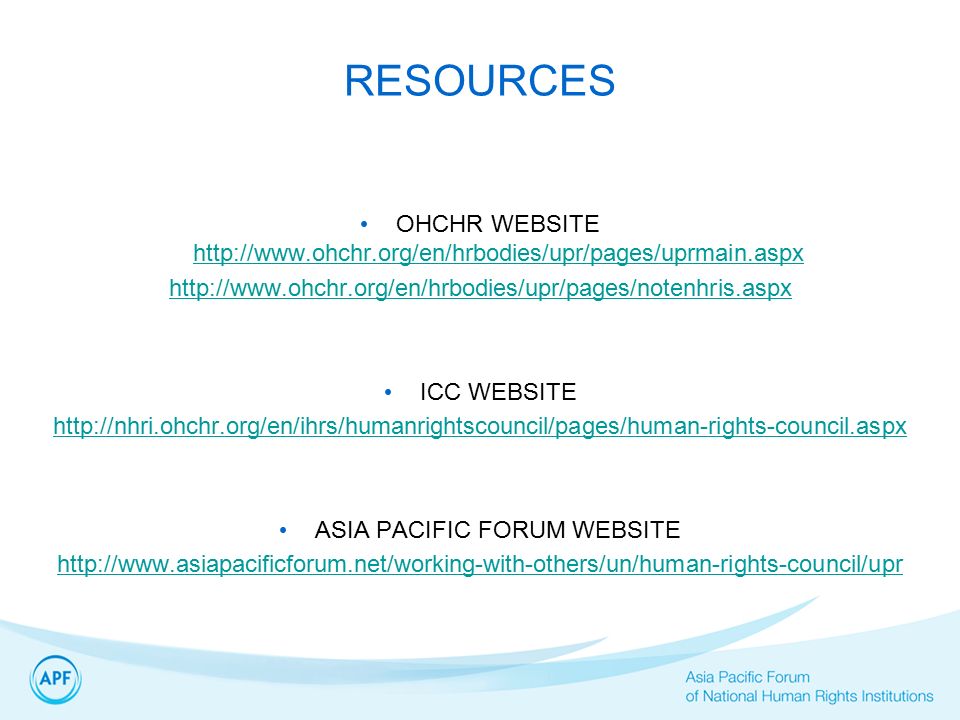 RESOURCES OHCHR WEBSITE ICC WEBSITE   ASIA PACIFIC FORUM WEBSITE