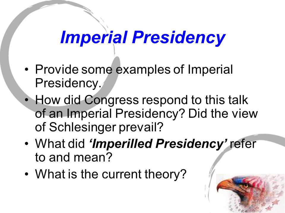 Theories of Presidential Power In the administration of FDR (what does that stand for ) the pendulum swing in favour of presidential power - with EXOP etc established.