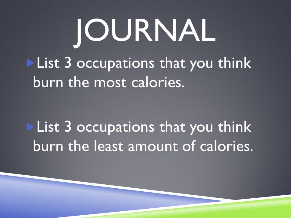 JOURNAL  List 3 occupations that you think burn the most calories.
