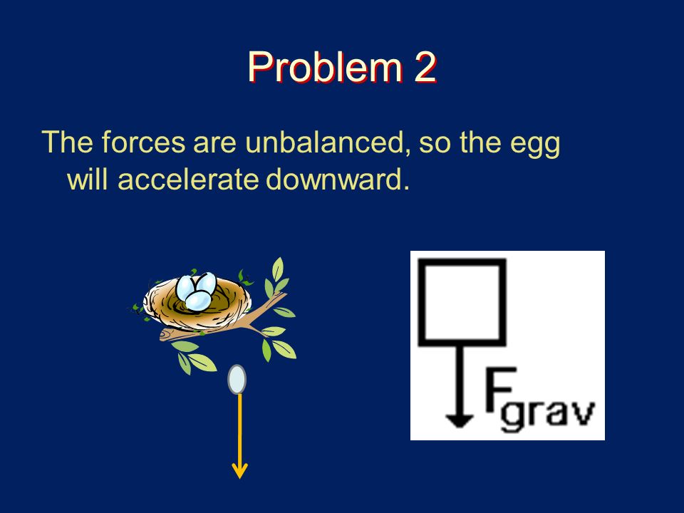Problem 2 The forces are unbalanced, so the egg will accelerate downward.