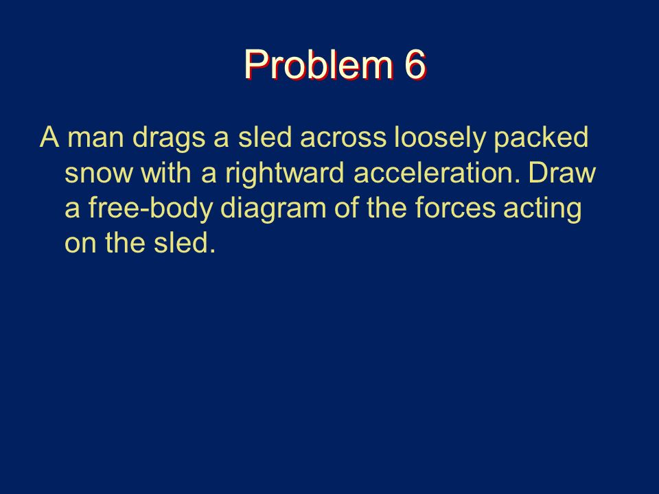 Problem 6 A man drags a sled across loosely packed snow with a rightward acceleration.