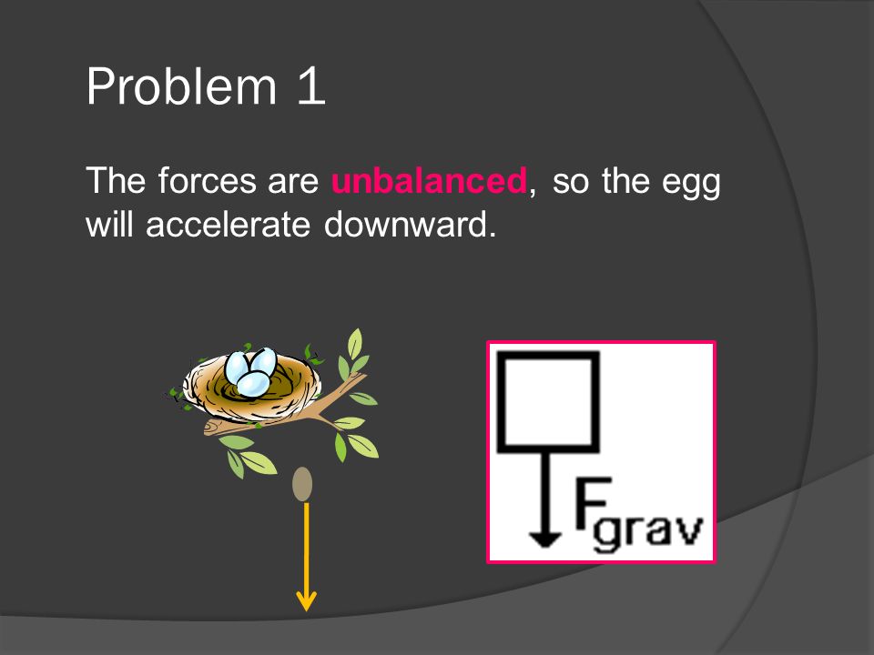 Problem 1 The forces are unbalanced, so the egg will accelerate downward.