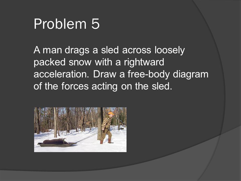 Problem 5 A man drags a sled across loosely packed snow with a rightward acceleration.