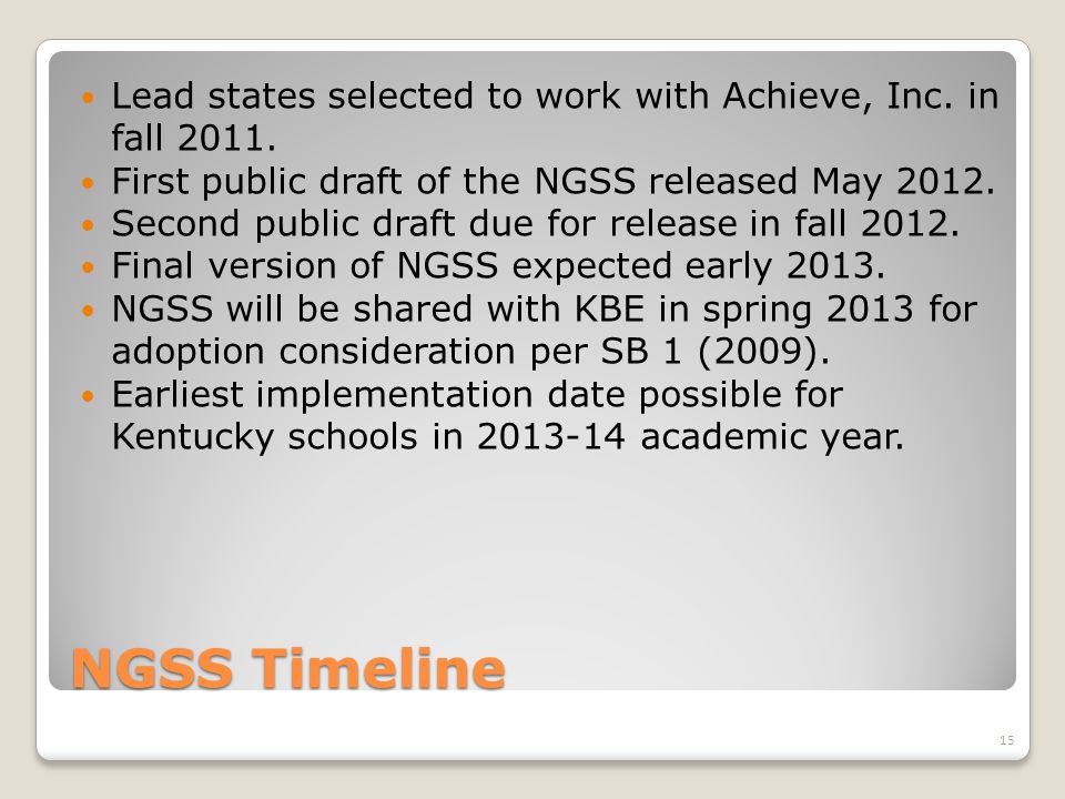 NGSS Timeline Lead states selected to work with Achieve, Inc.