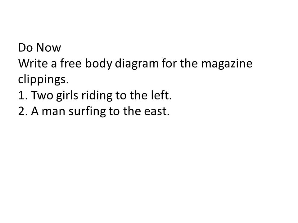 Do Now Write a free body diagram for the magazine clippings.