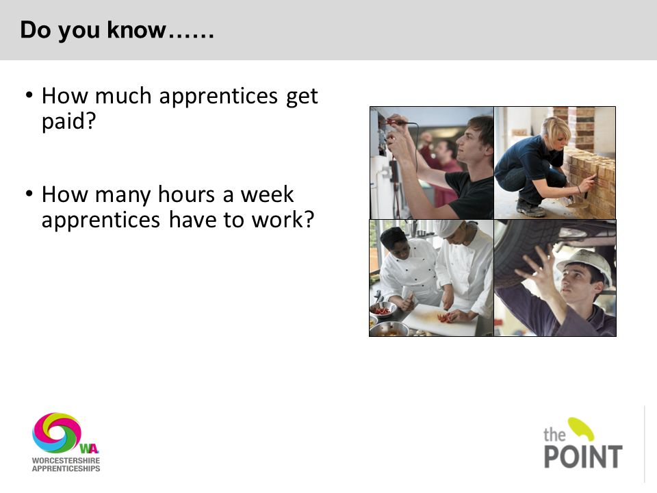 Do you know…… How much apprentices get paid How many hours a week apprentices have to work