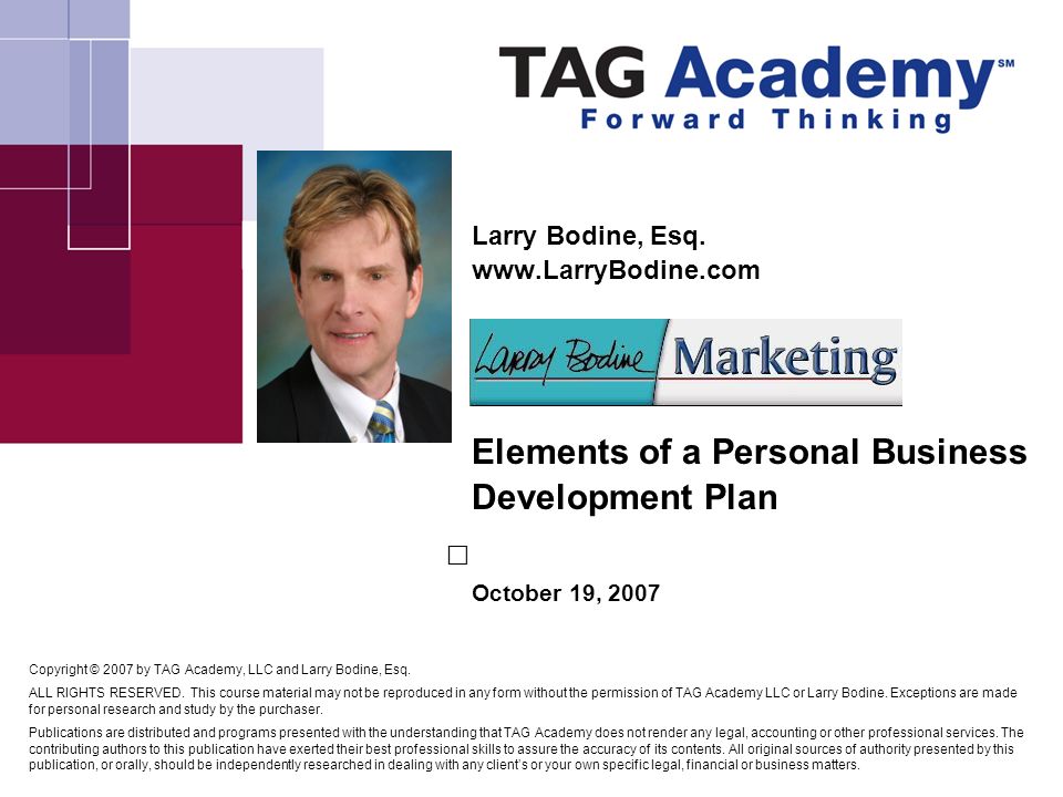 larry bodine esq elements of a personal business development plan business development plan
