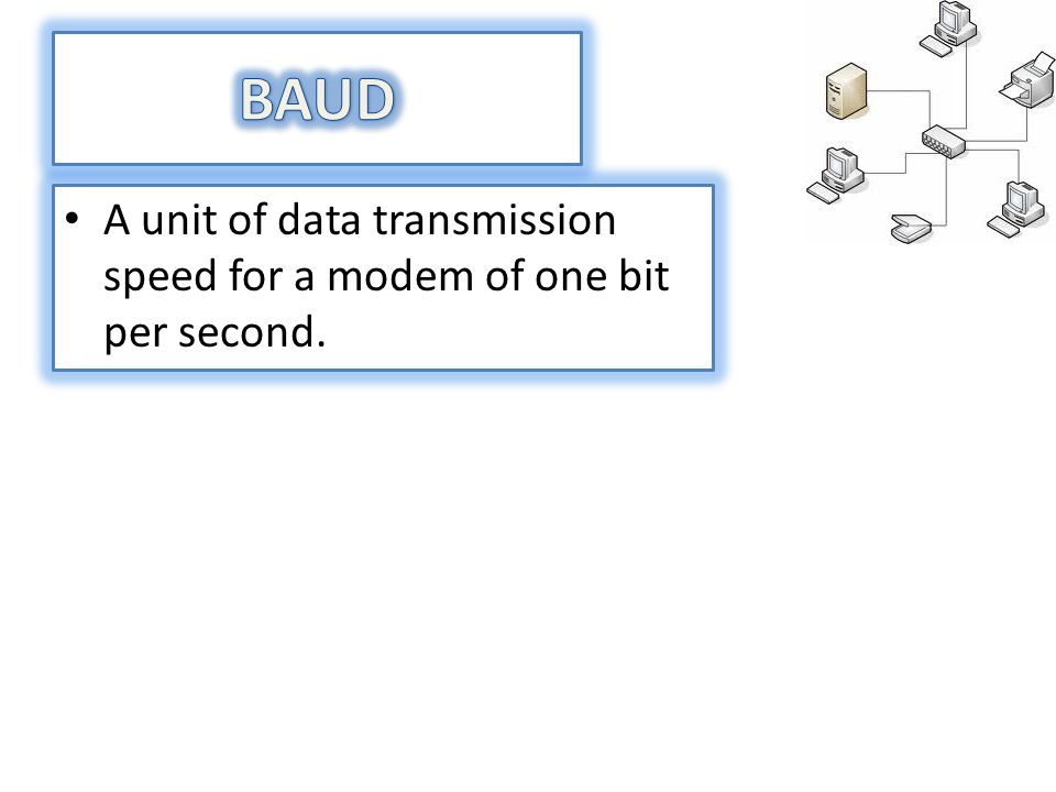 A unit of data transmission speed for a modem of one bit per second.