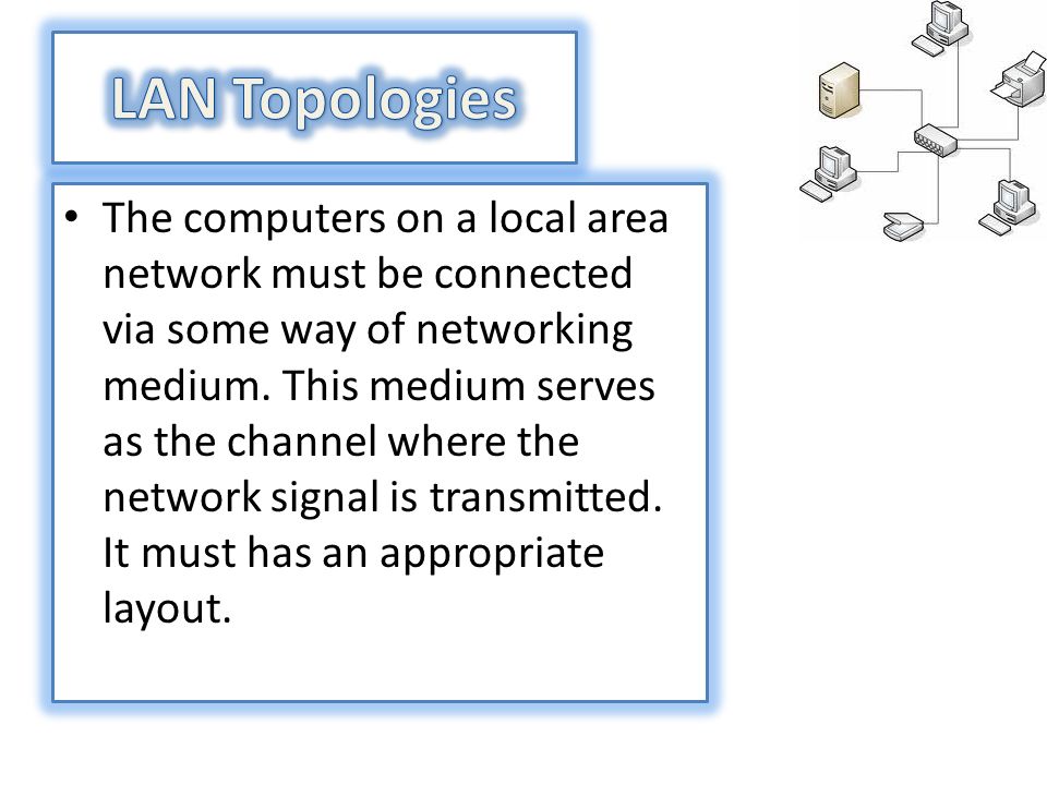 The computers on a local area network must be connected via some way of networking medium.