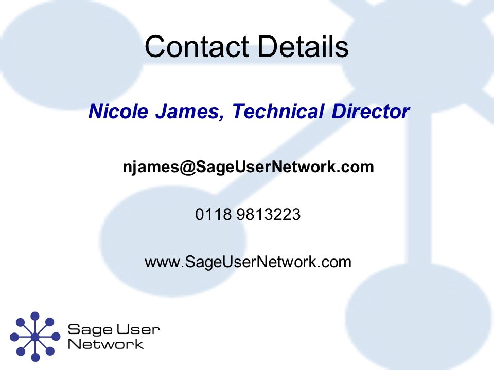 Contact Details Nicole James, Technical Director