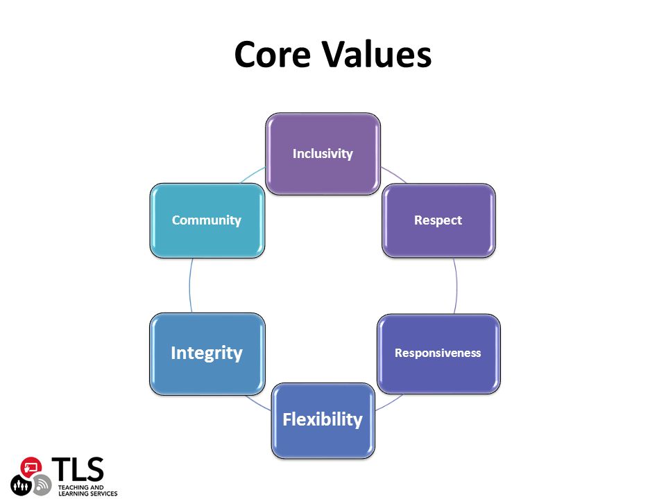Inclusivity Respect Responsiveness Flexibility Integrity Community Core Values