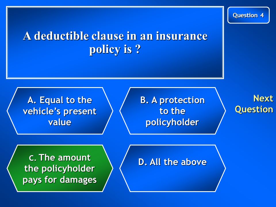 A deductible clause in an insurance policy is . C.
