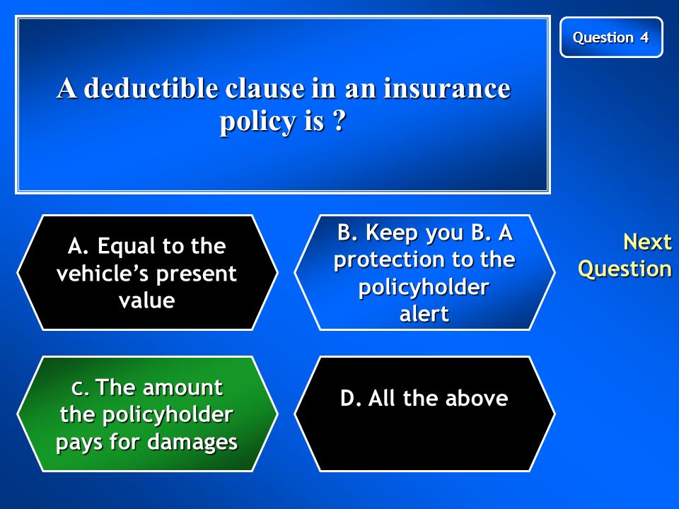 A deductible clause in an insurance policy is . C.