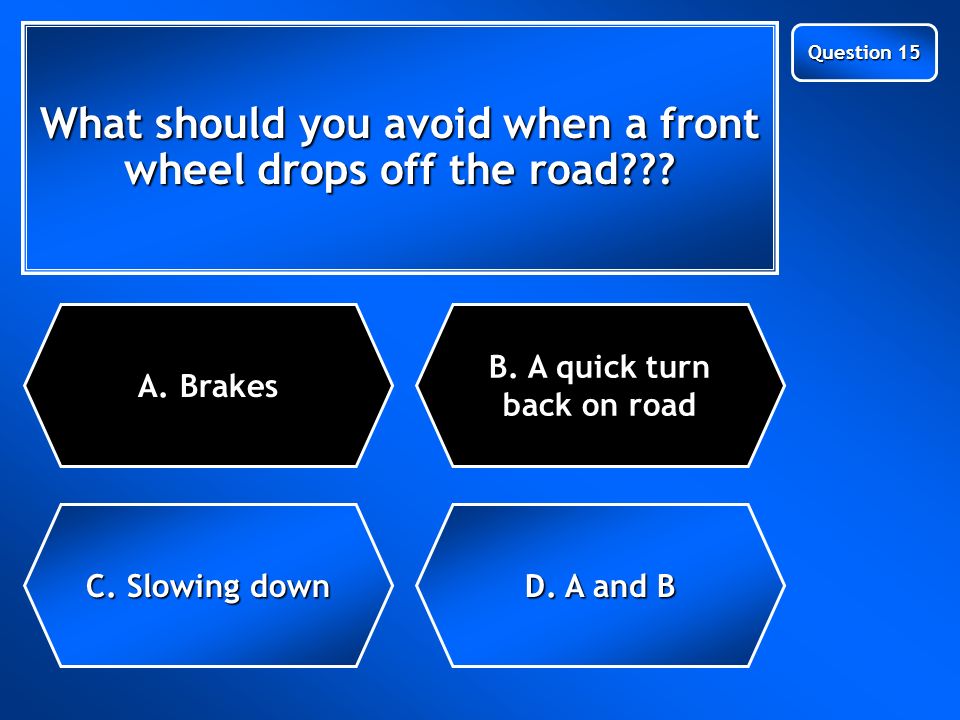Next Question What should you avoid when a front wheel drops off the road .