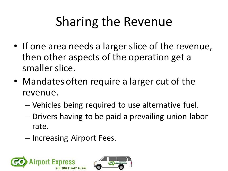 Sharing the Revenue If one area needs a larger slice of the revenue, then other aspects of the operation get a smaller slice.