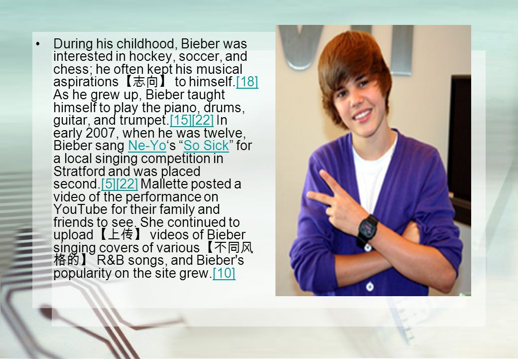 Justin Drew Bieber[7] born March 1, 1994)[1] is a Canadian pop/R&B singer,  songwriter and actor. Bieber was discovered in 2008 by Scooter Braun,[8]  who. - ppt download