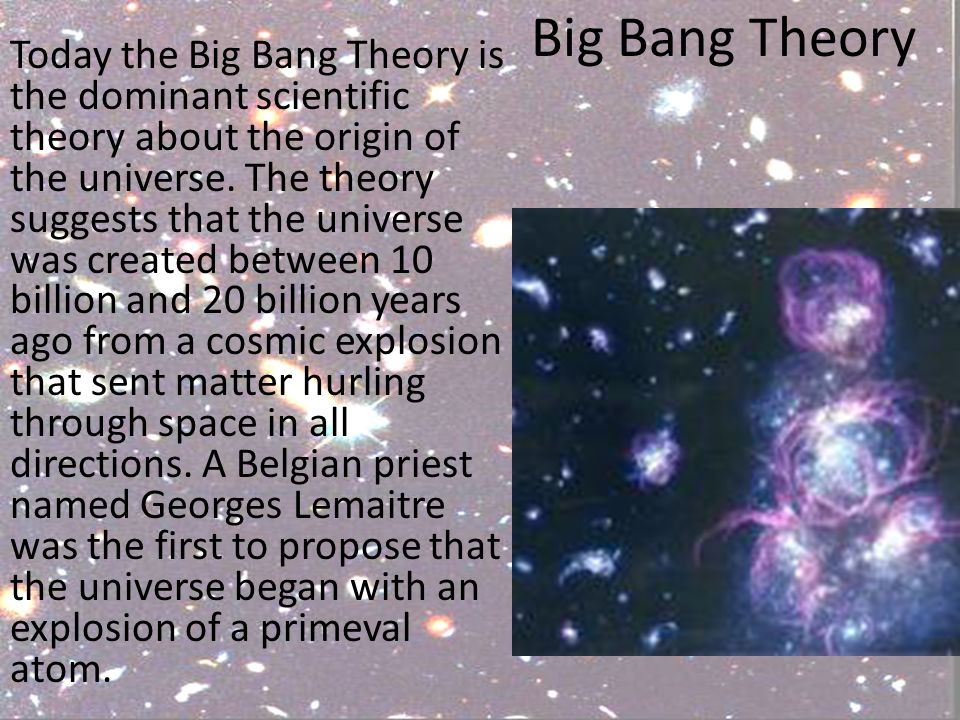 The Big Bang Theory By James L. Barker. Big Bang Theory Today the Big Bang  Theory is the dominant scientific theory about the origin of the universe.  - ppt download