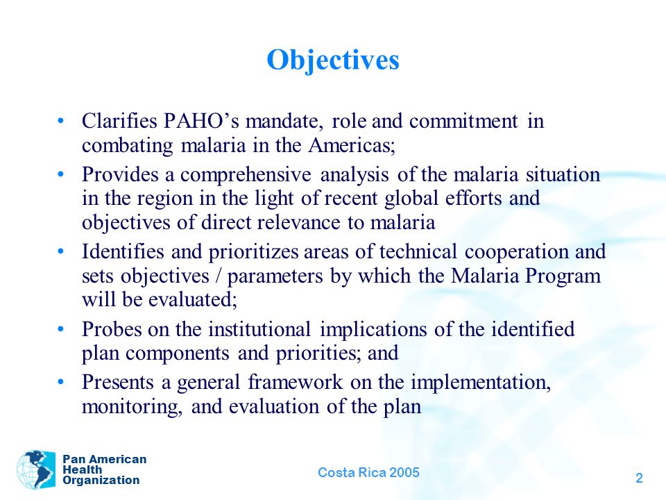 Regional Strategic Plan for Malaria in the Americas 2006-2010
