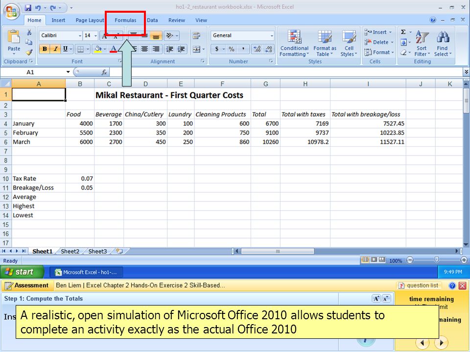A realistic, open simulation of Microsoft Office 2010 allows students to complete an activity exactly as the actual Office 2010