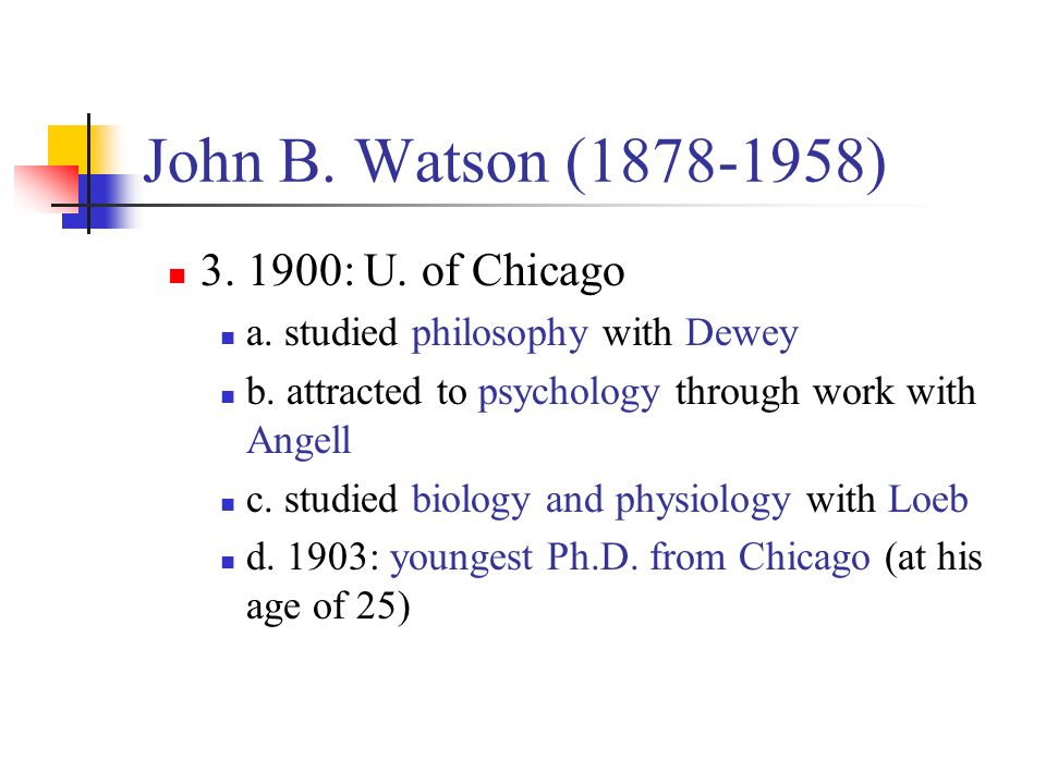 John B. Watson ( ) : U. of Chicago a.