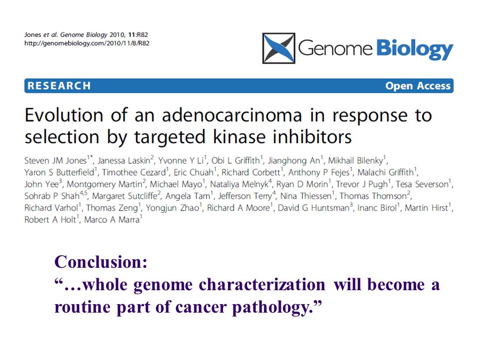 Conclusion: …whole genome characterization will become a routine part of cancer pathology.