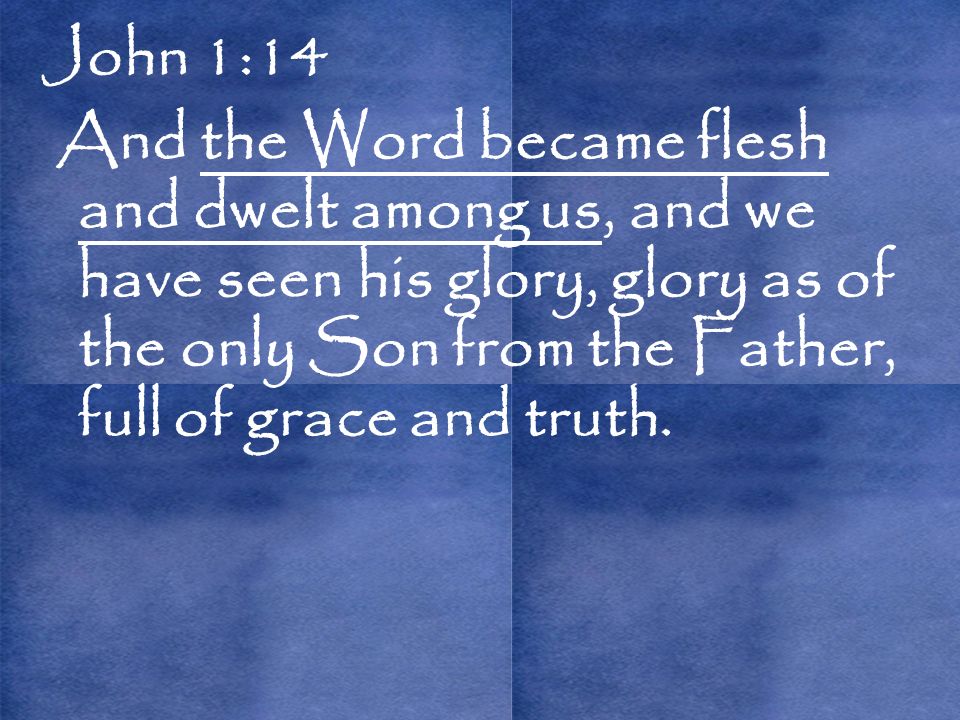 John 1:14 And the Word became flesh and dwelt among us, and we have seen his glory, glory as of the only Son from the Father, full of grace and truth.