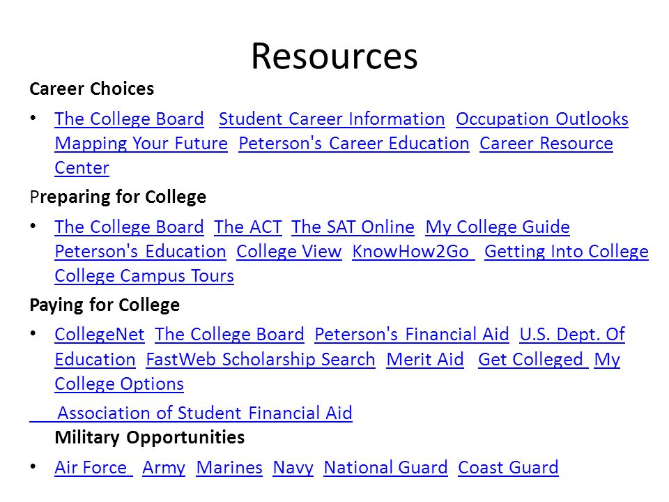 Seniors should be diligent in checking and pursuing resources on the web that contain helpful information about funding, scholarships and campus life!