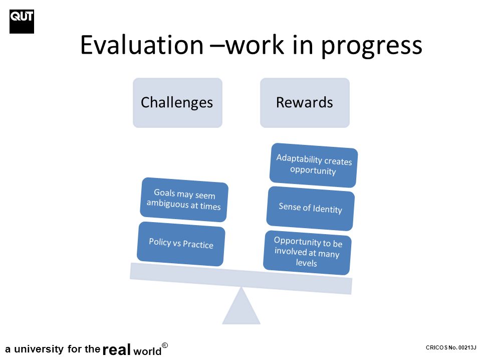 Evaluation –work in progress CRICOS No.