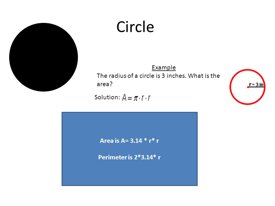 Circle Example The radius of a circle is 3 inches.